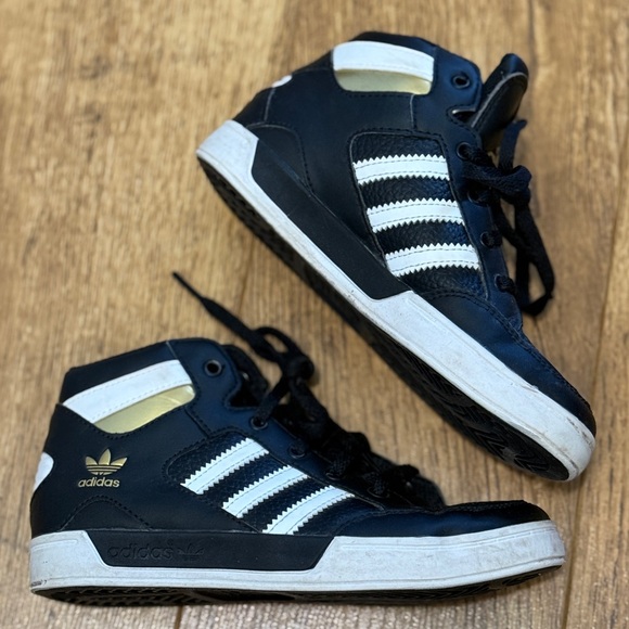 Adidas Hard Court High Top Sneakers Black White Gold Size 13k GOAT EUC - Picture 1 of 7